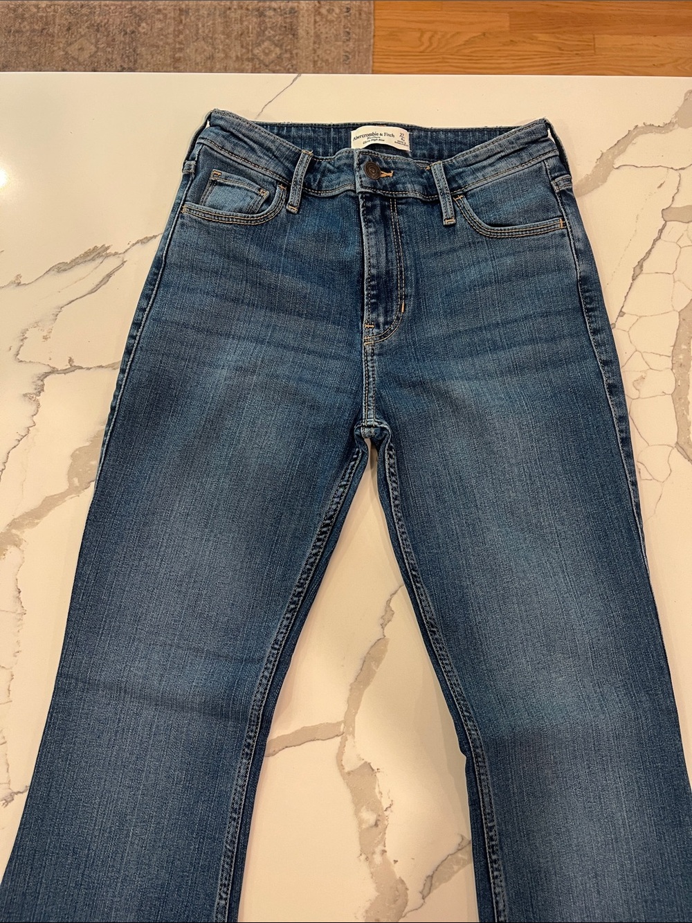 Abercrombie & Fitch Flare Jeans in Medium Blue Denim - Picture 1 of 5